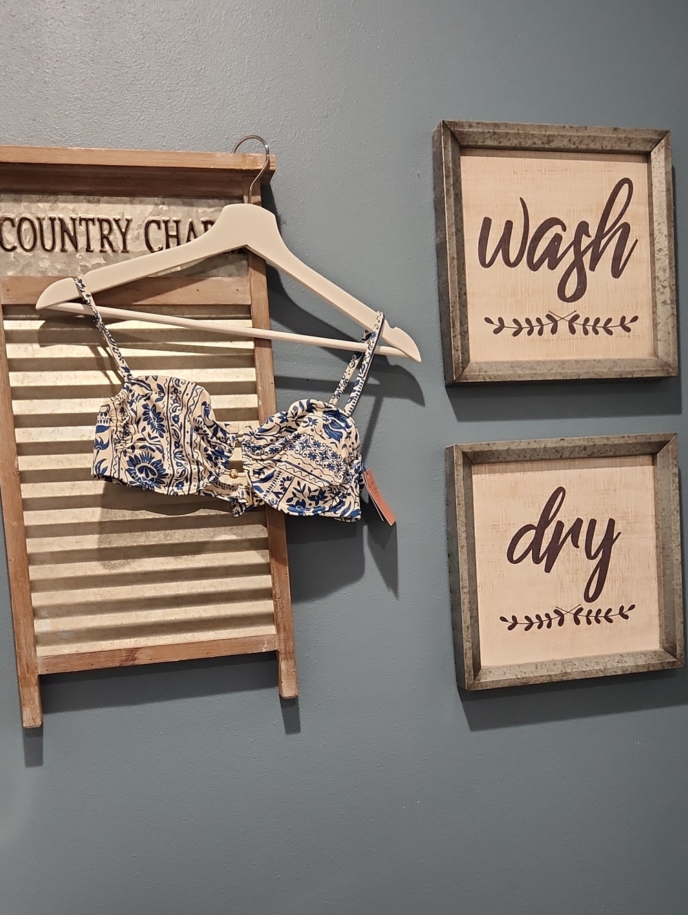 Shade & Shore Blue and Cream Floral Bikini Top